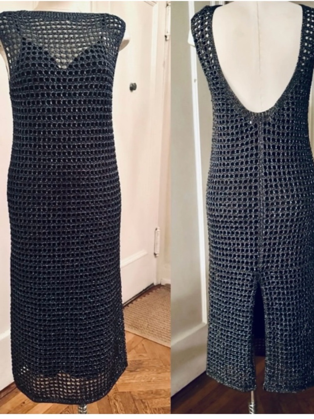 Zara Black Open-Knit Maxi Dress